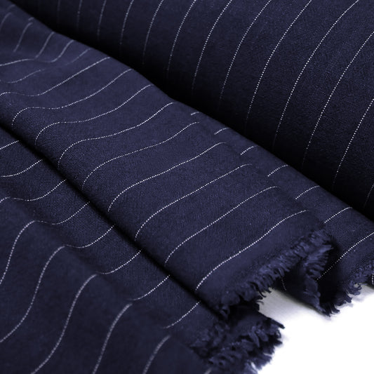textured pinstripe rayon/linen mid-weight woven - navy