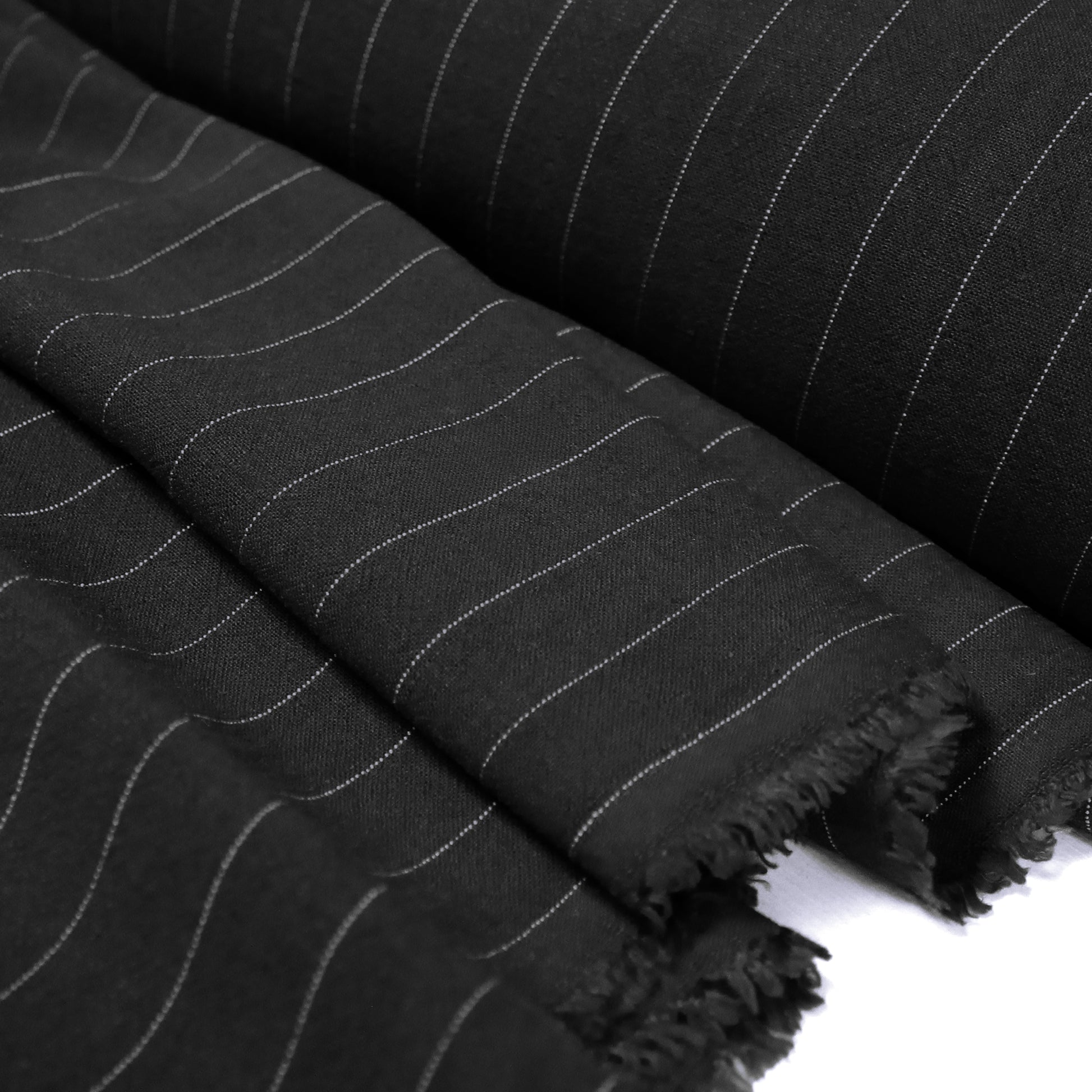 textured pinstripe rayon/linen mid-weight woven - black
