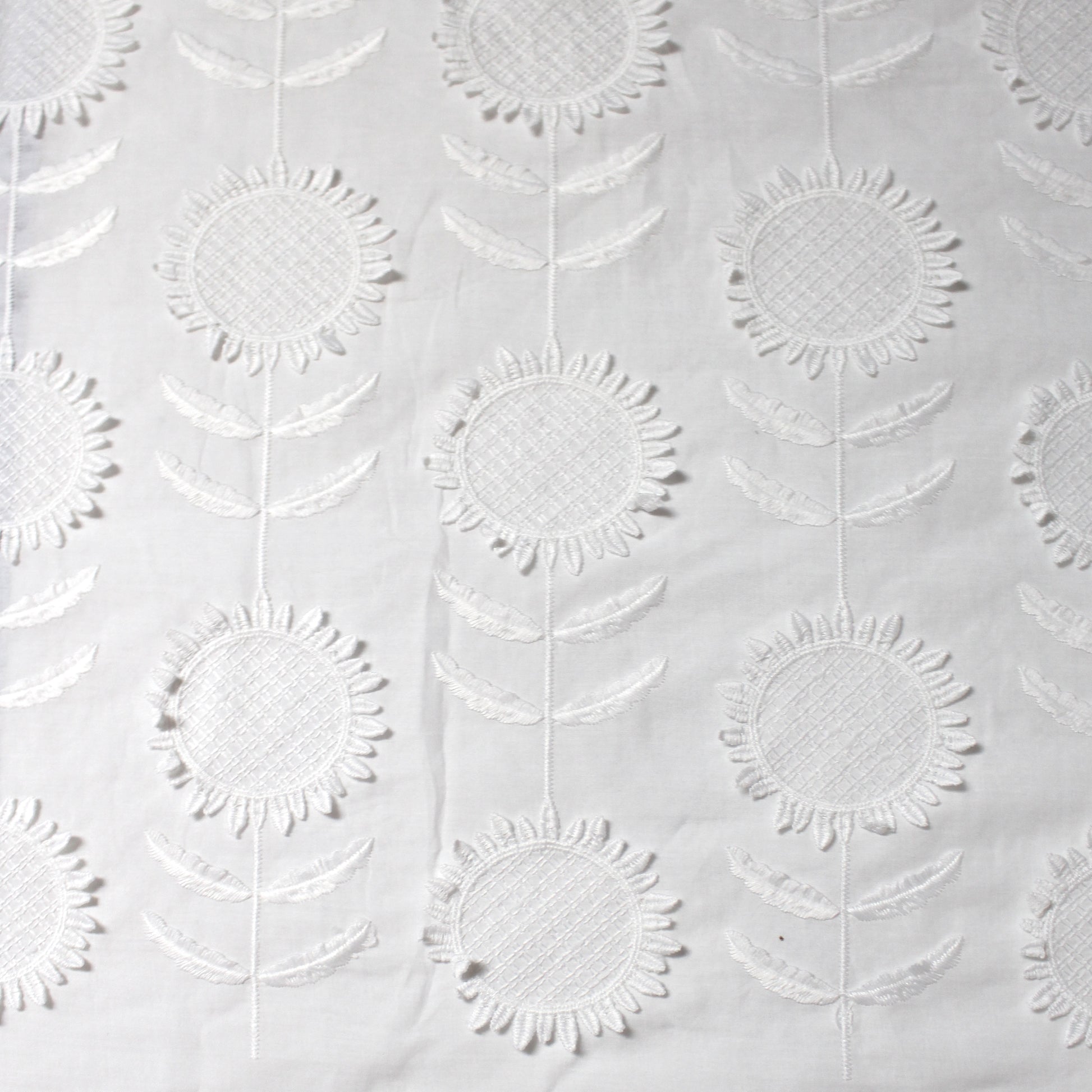 'sunflowers' embroidered cotton voile - soft white