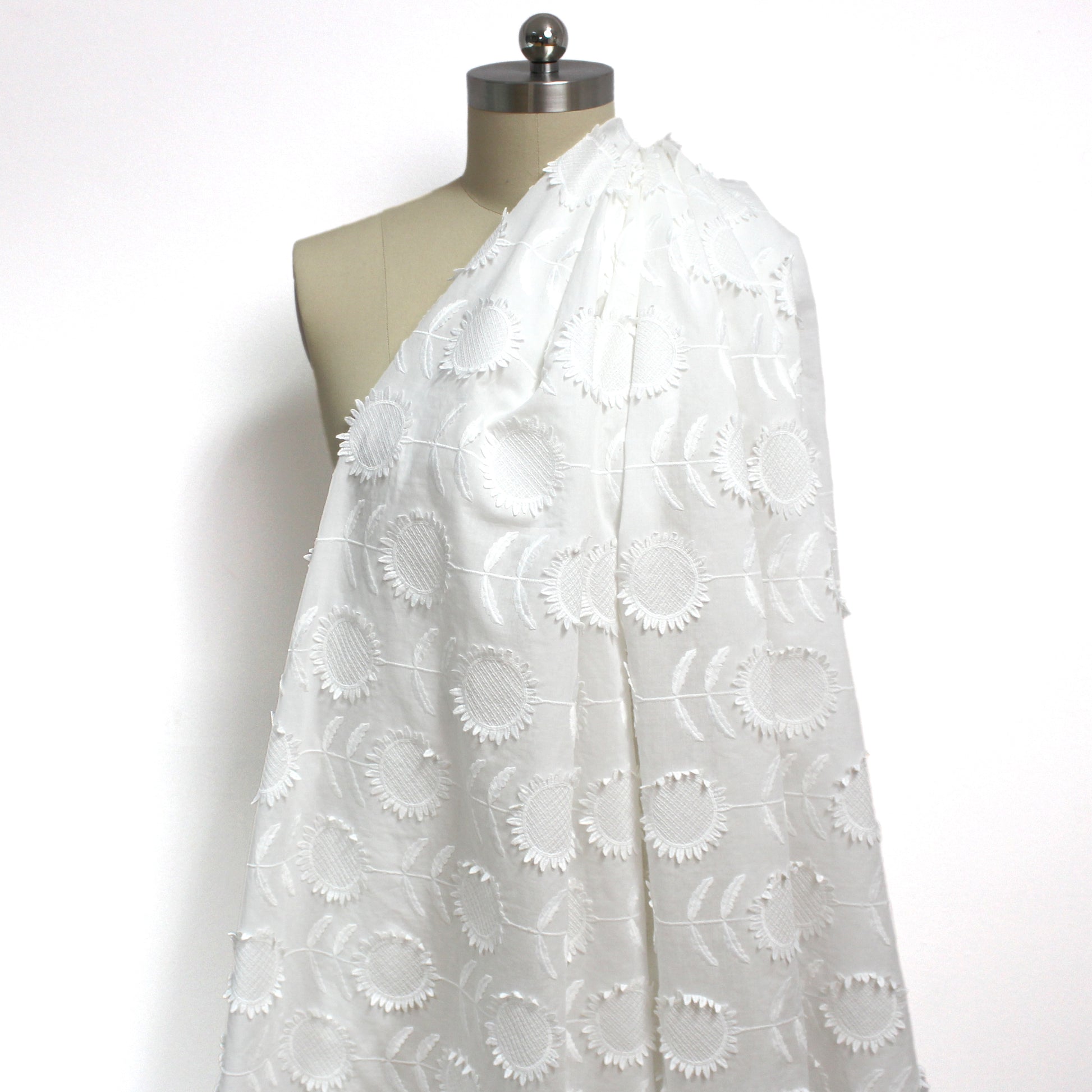 'sunflowers' embroidered cotton voile - soft white