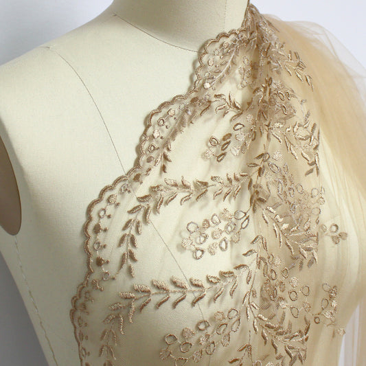 French 'olive branch' embroidered mesh