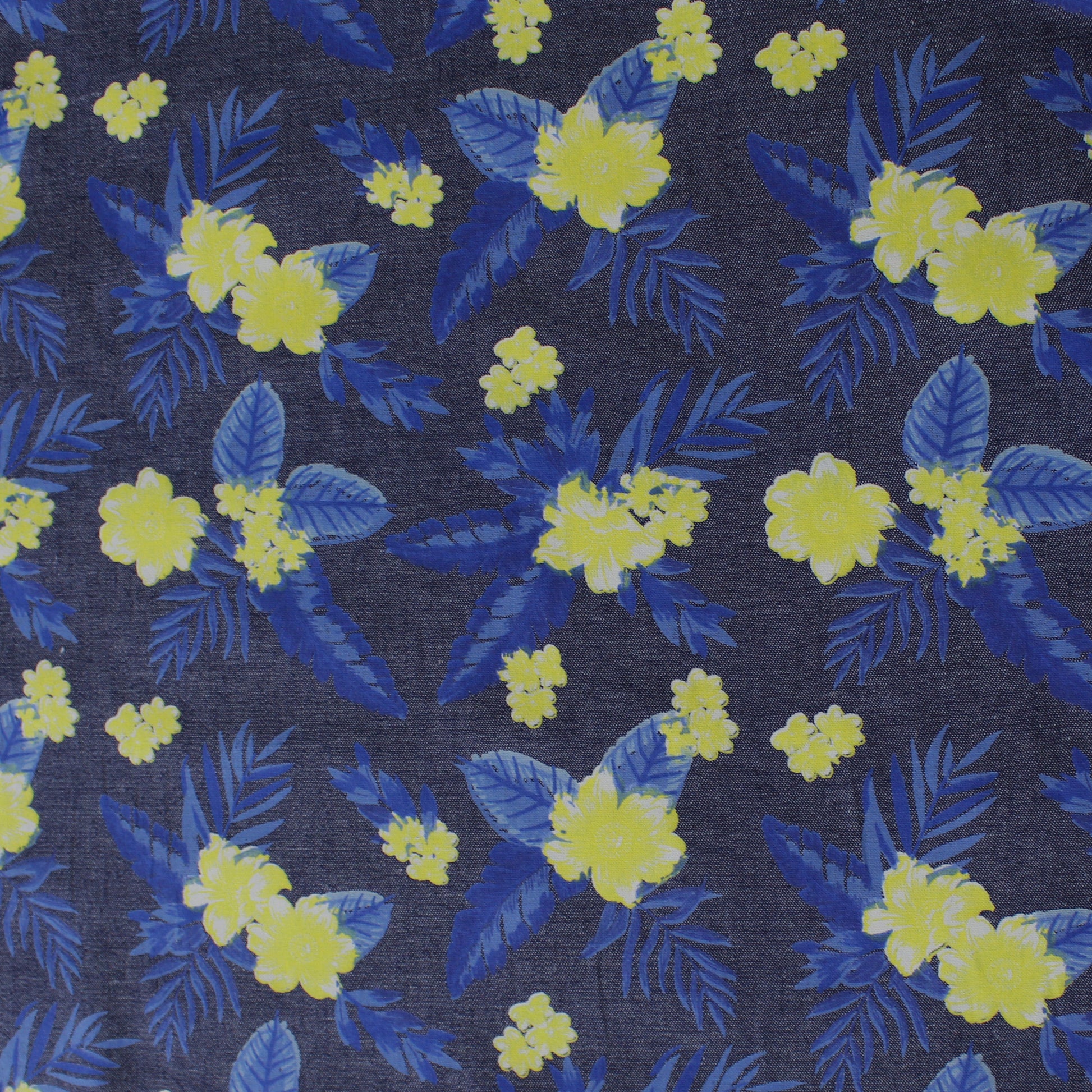 Italian 'hibiscus' printed lightweight denim - yellow