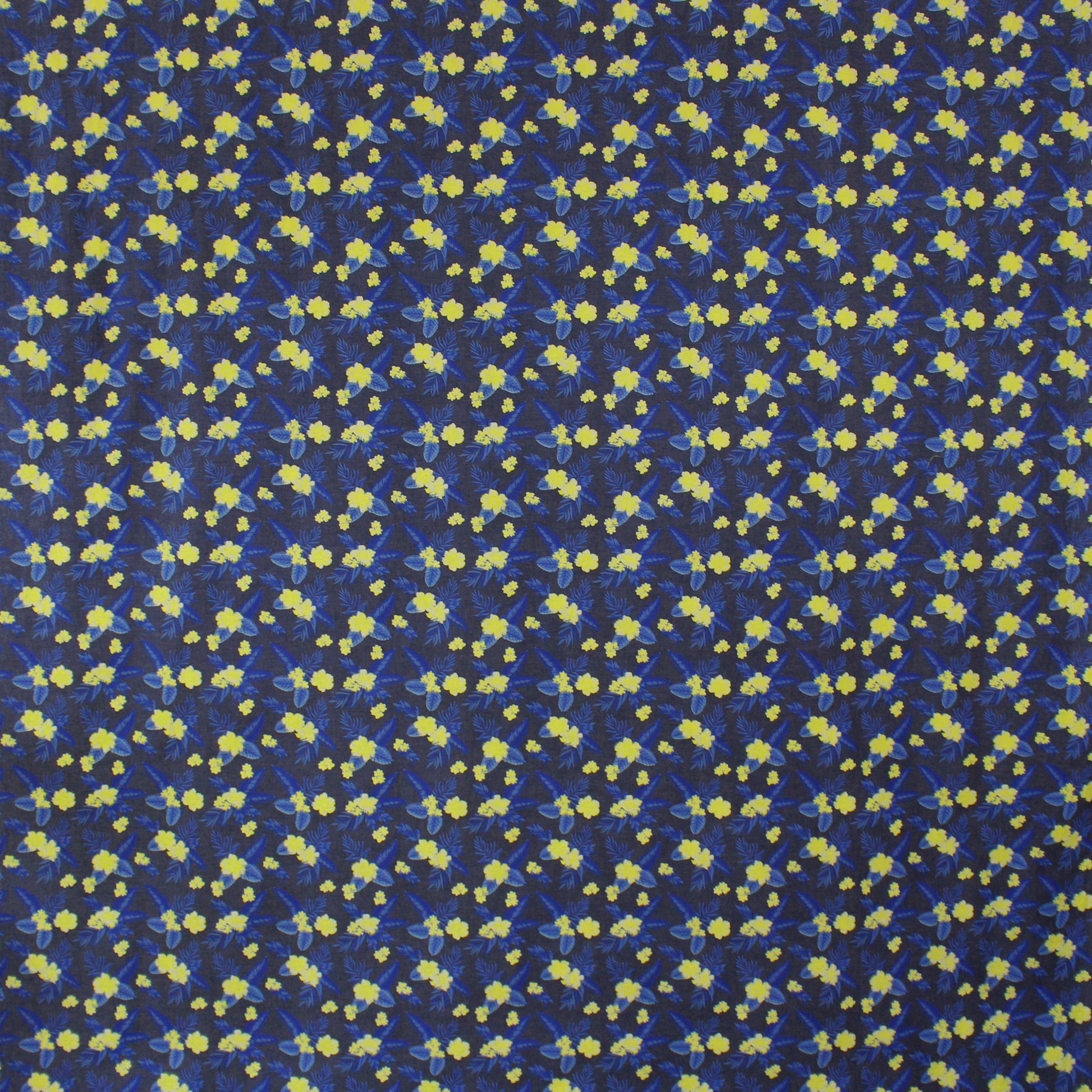 Italian 'hibiscus' printed lightweight denim - yellow