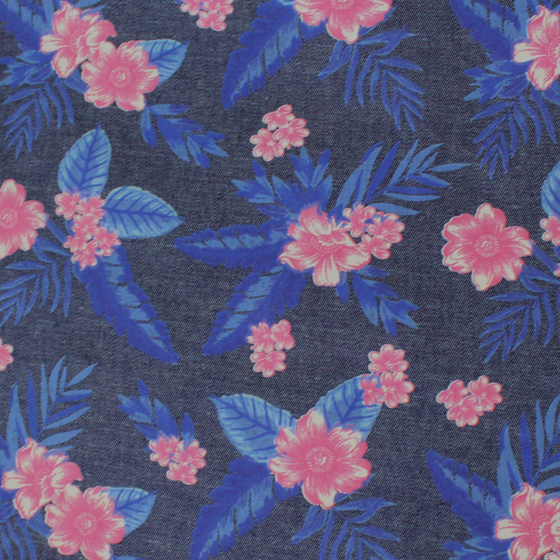 Italian 'hibiscus' printed lightweight denim - pink