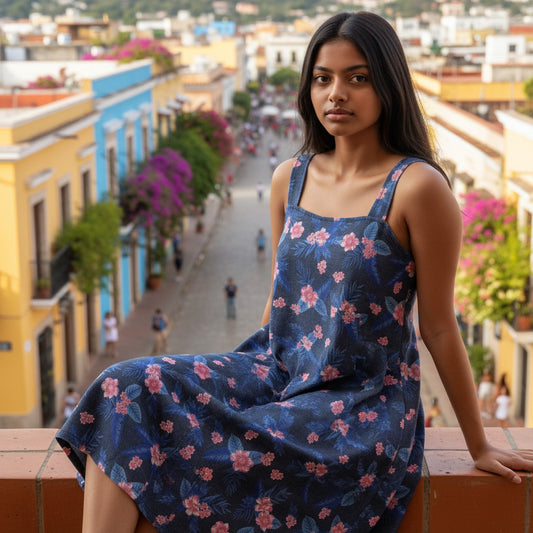 Italian 'hibiscus' printed lightweight denim - pink