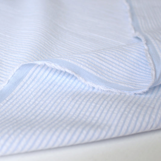 'weekender' all-cotton stripe seersucker - heather blue/white