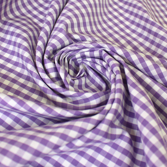 'sunnyside' gingham plaid cotton shirting - violet/ivory