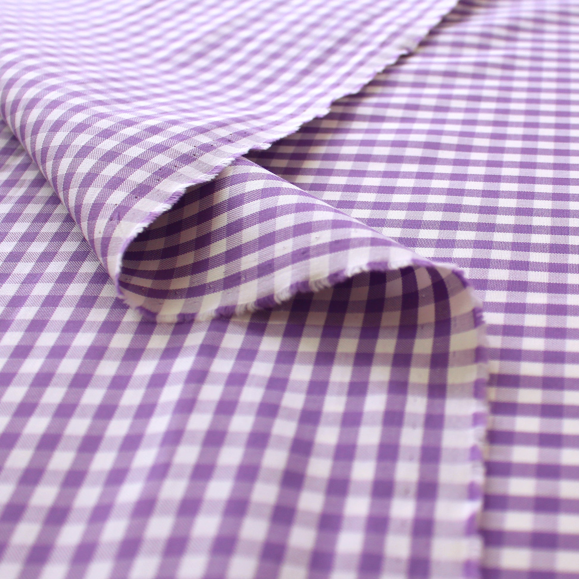 'sunnyside' gingham plaid cotton shirting - violet/ivory