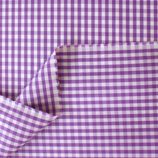 'sunnyside' gingham plaid cotton shirting - violet/ivory