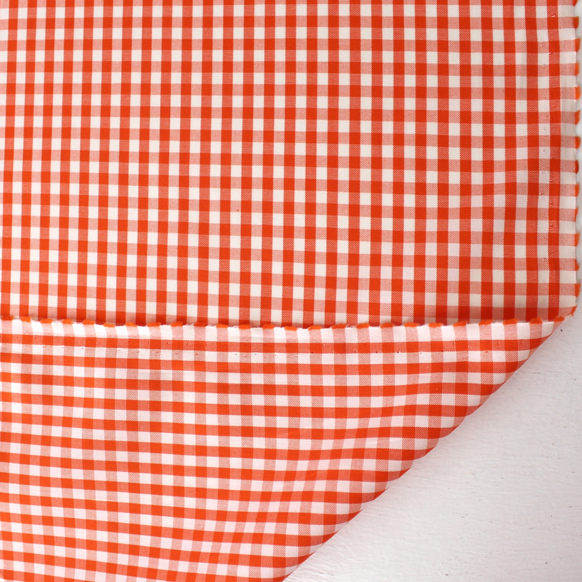 'sunnyside' gingham plaid cotton shirting - orange/ivory