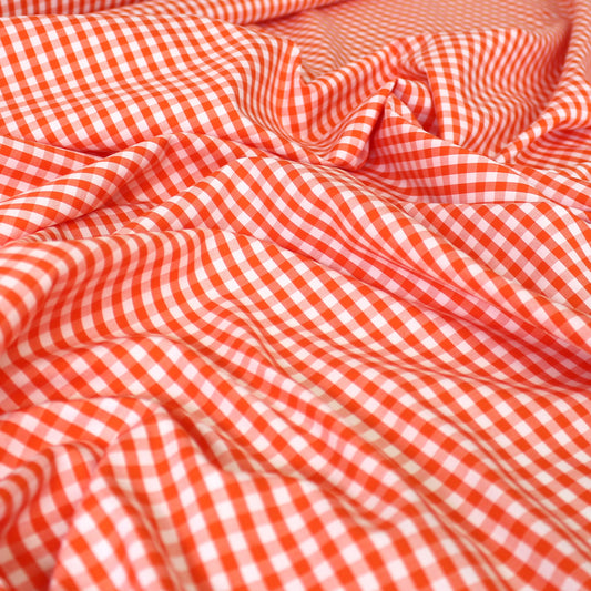 'sunnyside' gingham plaid cotton shirting - orange/ivory