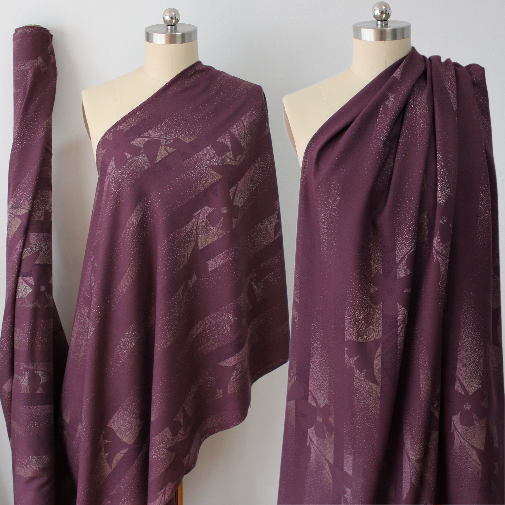 Italian 'plum garden' printed wool challis