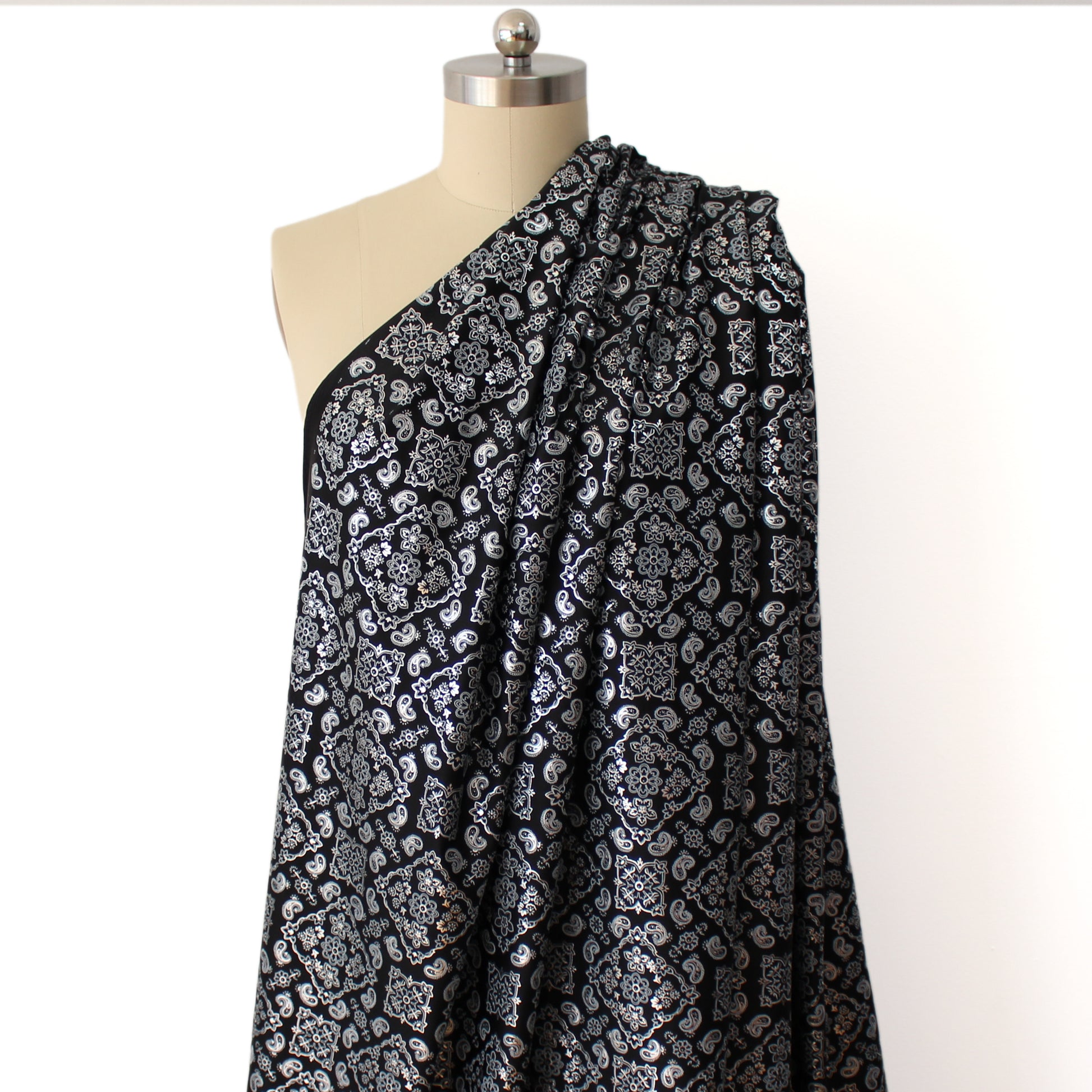 European 'metallic paisley' 4-way swim knit