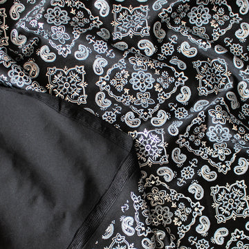 European 'metallic paisley' 4-way swim knit