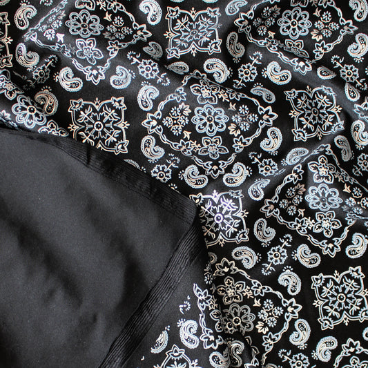 European 'metallic paisley' 4-way swim knit