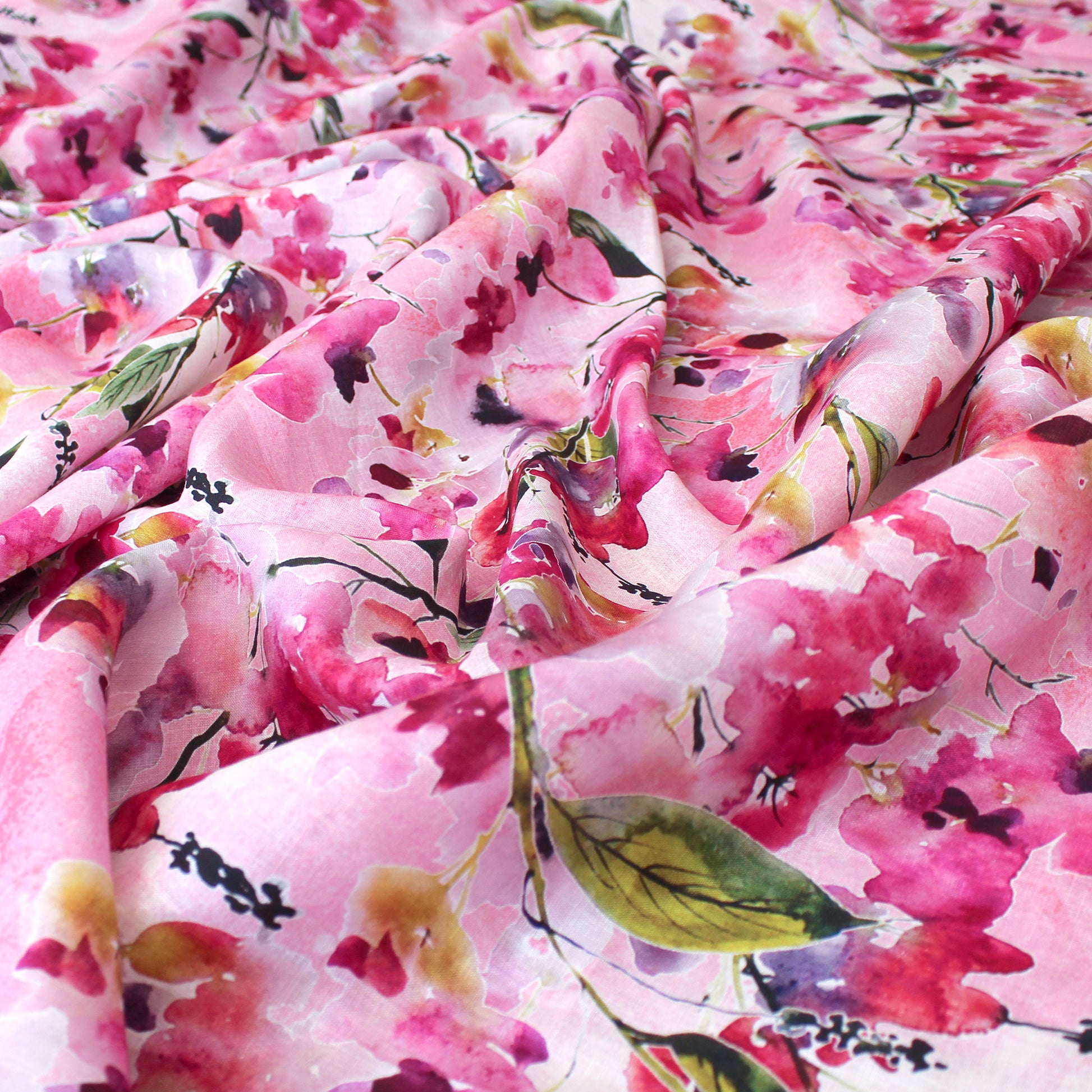 'watercolor camelia' linen dressweight woven, Oeko-Tex cert.