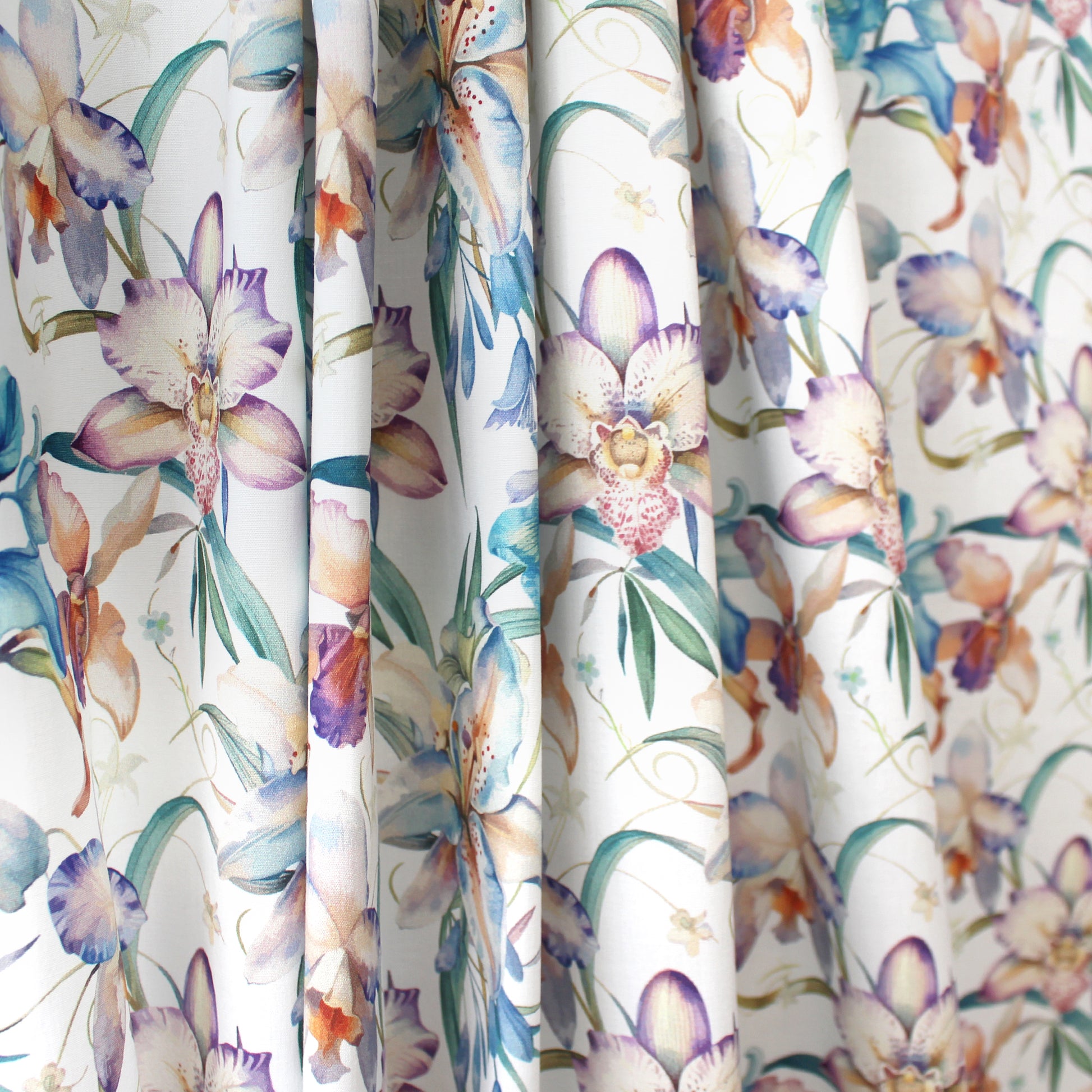 'painted orchids' stretch cotton dressweight woven