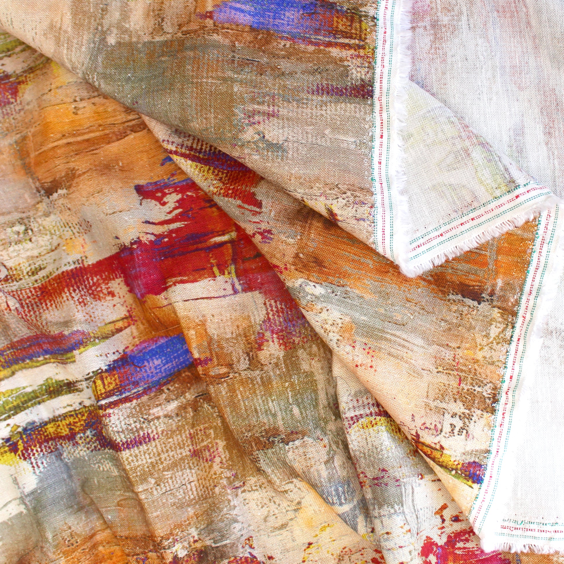 'bold brushstrokes' rayon/linen woven, Oeko-Tex cert.