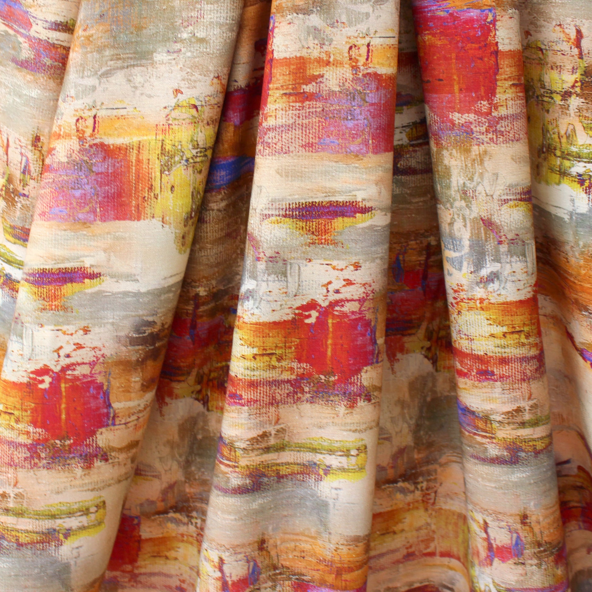 'bold brushstrokes' rayon/linen woven, Oeko-Tex cert.