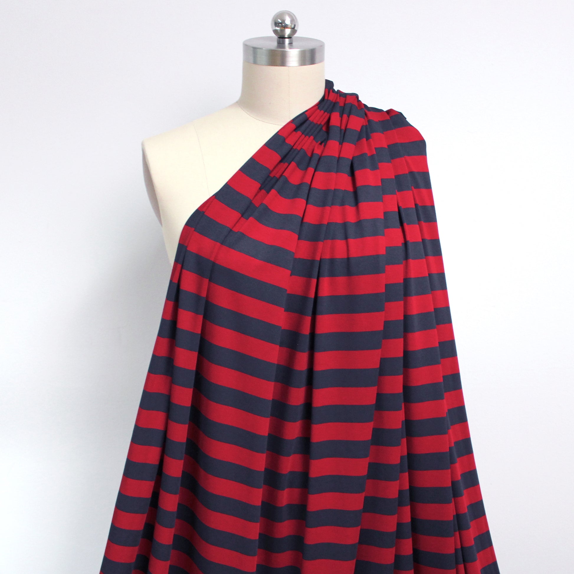 yarn-dyed wide stripe rayon/spandex jersey - red/navy