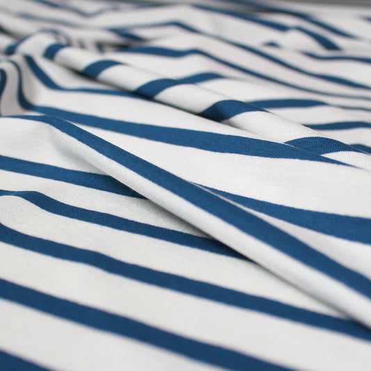 yarn-dyed stripe rayon/spandex jersey - ivory/marine