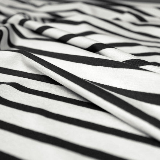 yarn-dyed stripe rayon/spandex jersey - cream/black