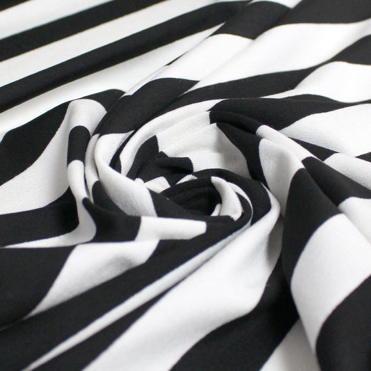 yarn-dyed wide stripe rayon/spandex jersey - cream/black