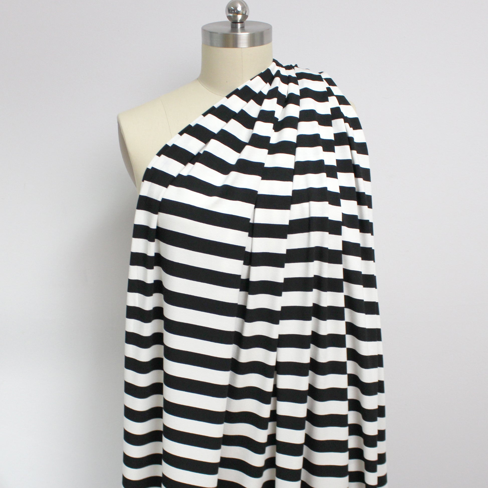yarn-dyed wide stripe rayon/spandex jersey - cream/black