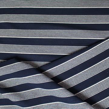 yarn-dyed stripe rayon/spandex jersey - navy/sand