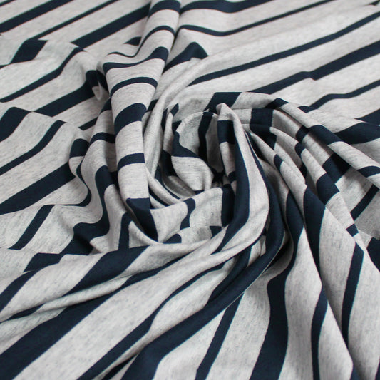 yarn-dyed stripe rayon/spandex jersey - navy/gray heather