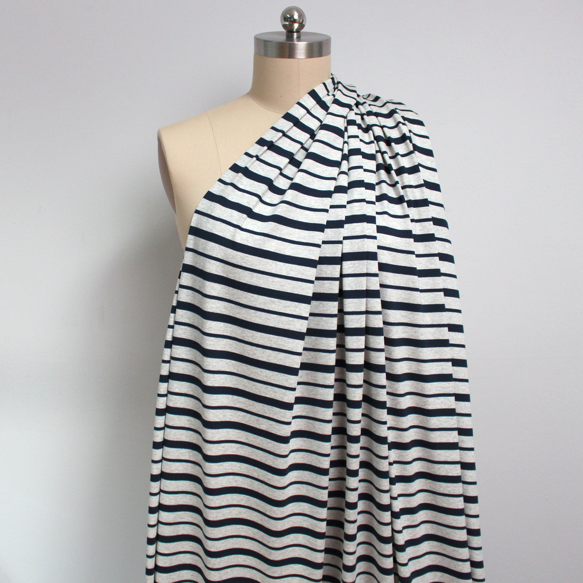 yarn-dyed stripe rayon/spandex jersey - navy/gray heather