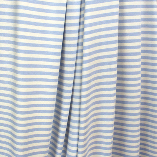 yarn-dyed stripe rayon/spandex jersey - sky/pearl