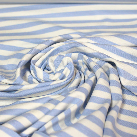 yarn-dyed stripe rayon/spandex jersey - sky/pearl