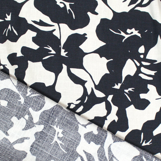 'floral silhouette' Ecovero/linen woven, Oeko-Tex cert.