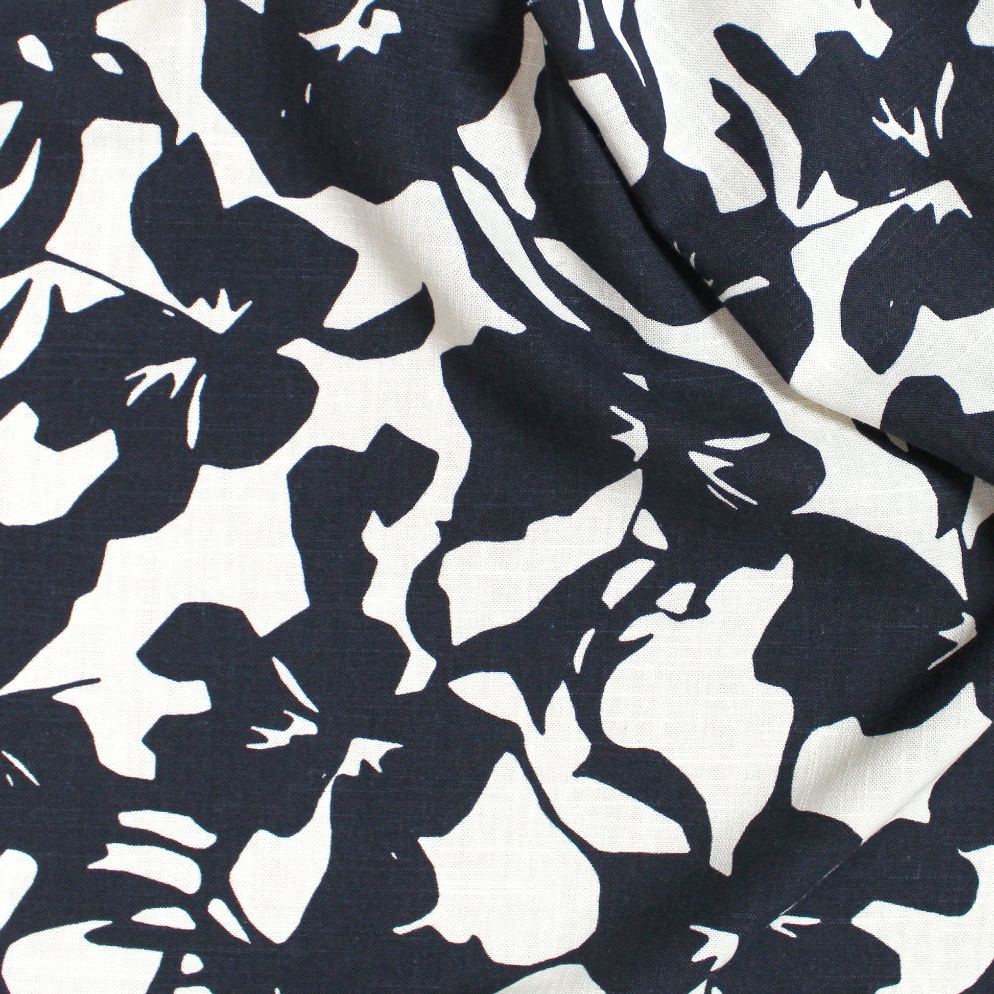 'floral silhouette' Ecovero/linen woven, Oeko-Tex cert.