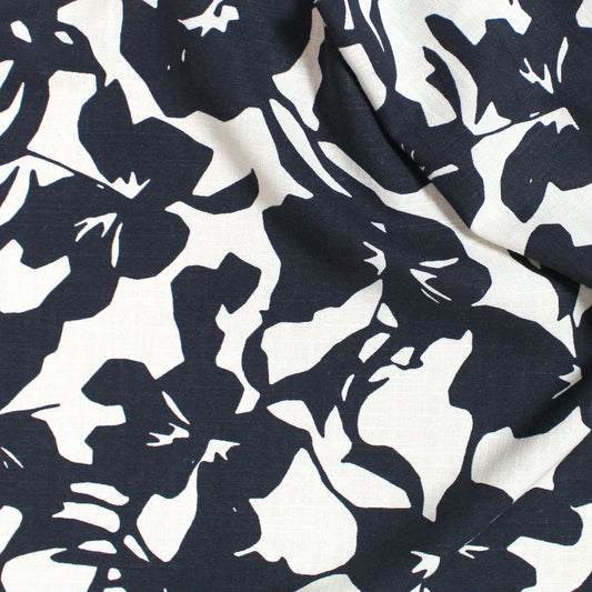 'floral silhouette' Ecovero/linen woven, Oeko-Tex cert.