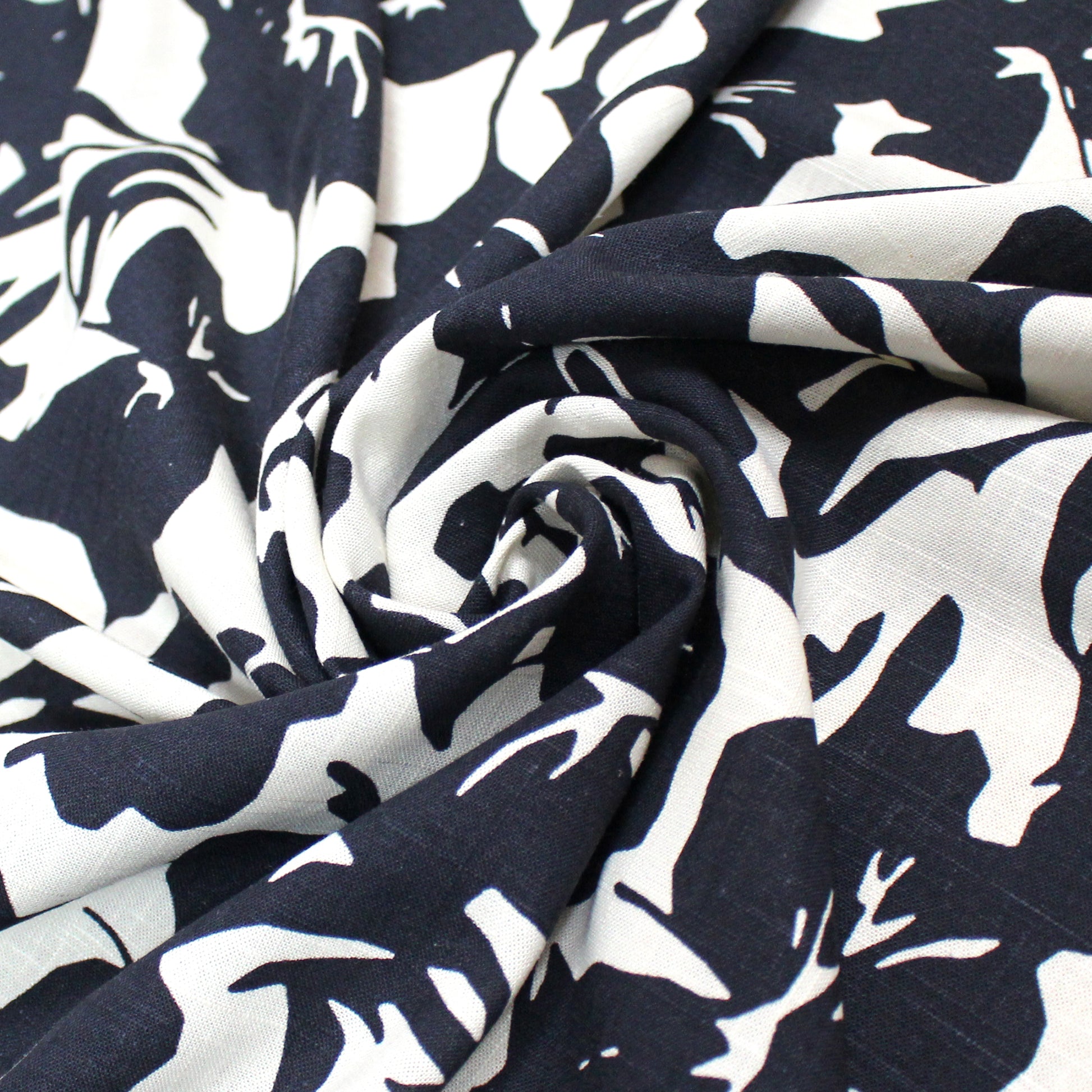 'floral silhouette' Ecovero/linen woven, Oeko-Tex cert.