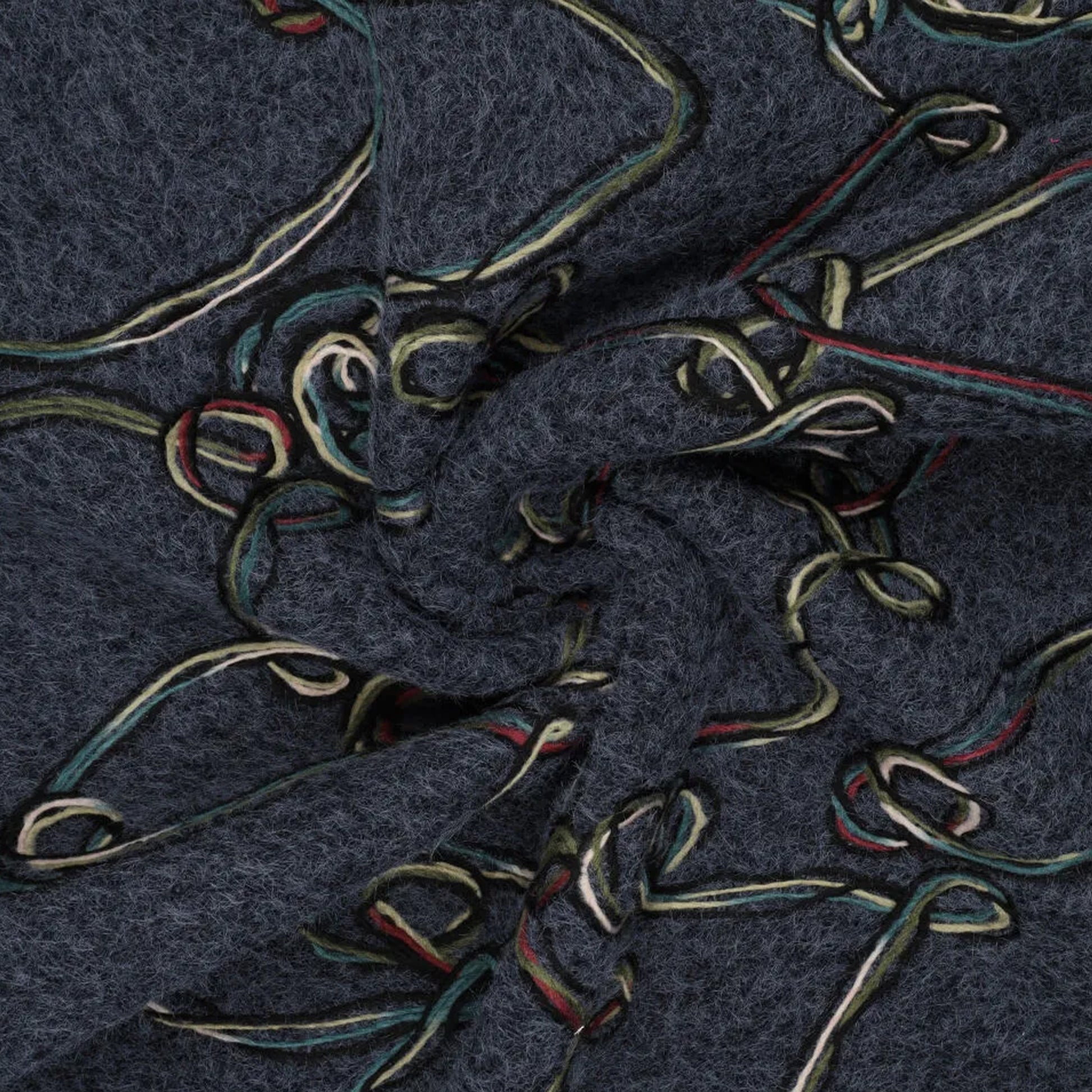 'yarn scramble' embroidered boiled knit coating - dusky blue