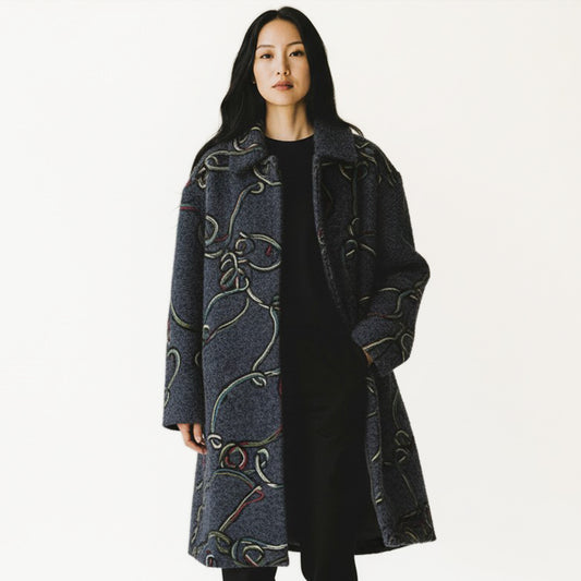 'yarn scramble' embroidered boiled knit coating - dusky blue