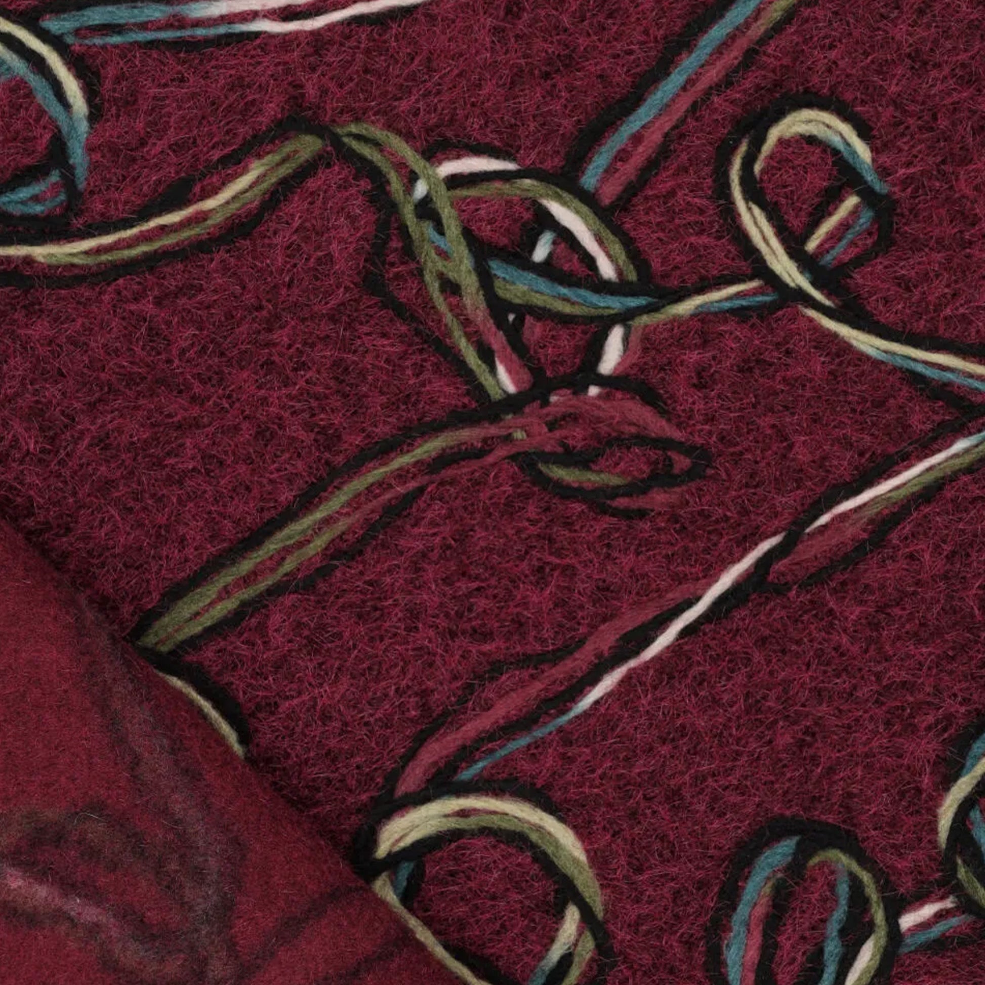 'yarn scramble' embroidered boiled knit coating - wine