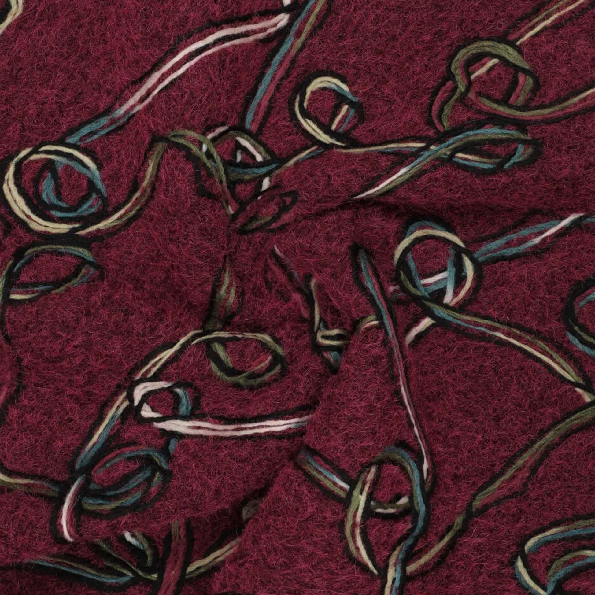 'yarn scramble' embroidered boiled knit coating - wine