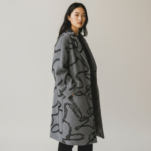 'yarn scramble' embroidered boucle knit coating - charcoal
