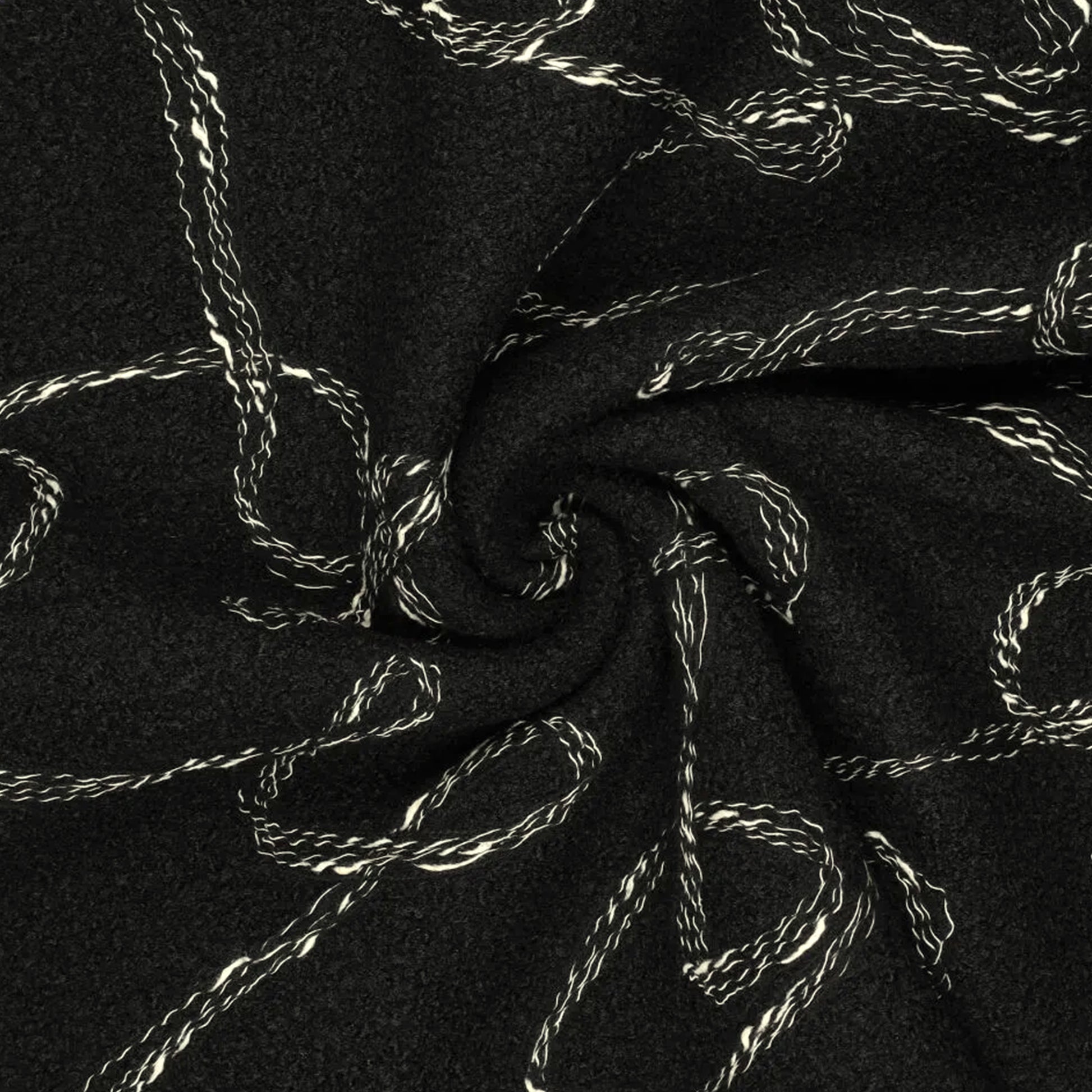 'yarn scramble' embroidered boucle knit coating - black/ivory