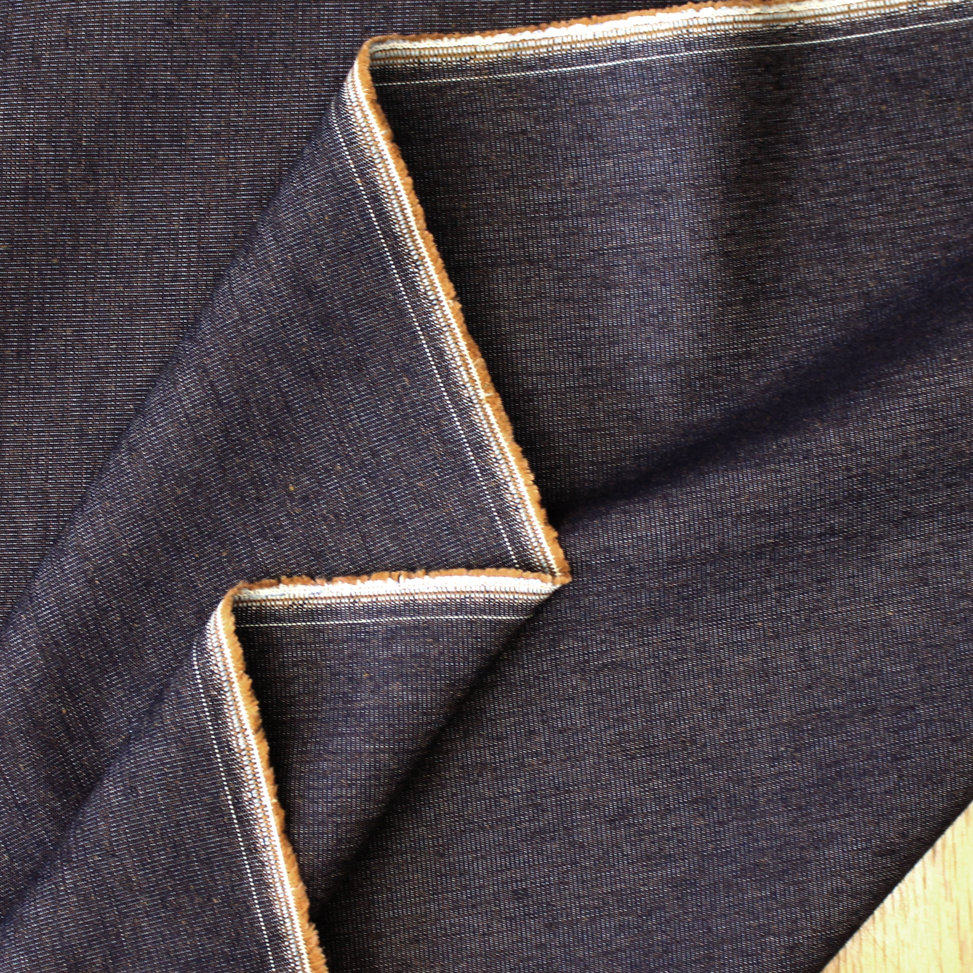 ottoman weave mid-weight selvage denim - indigo/caramel