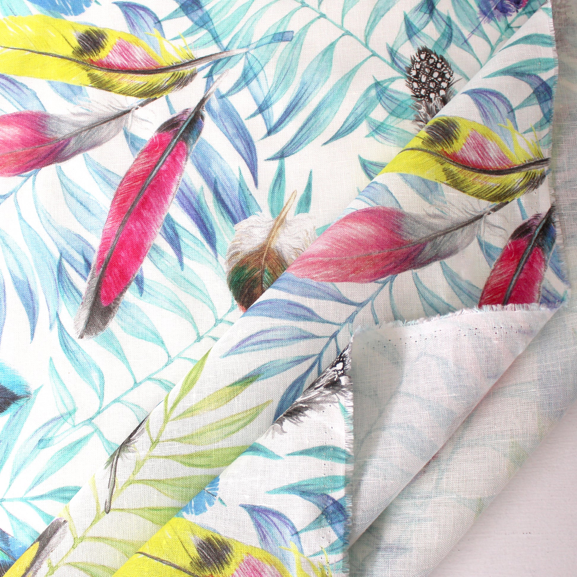 European 'birds of a feather' linen dressweight woven