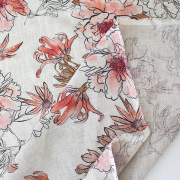 European 'midsummer garden' raw linen dressweight woven