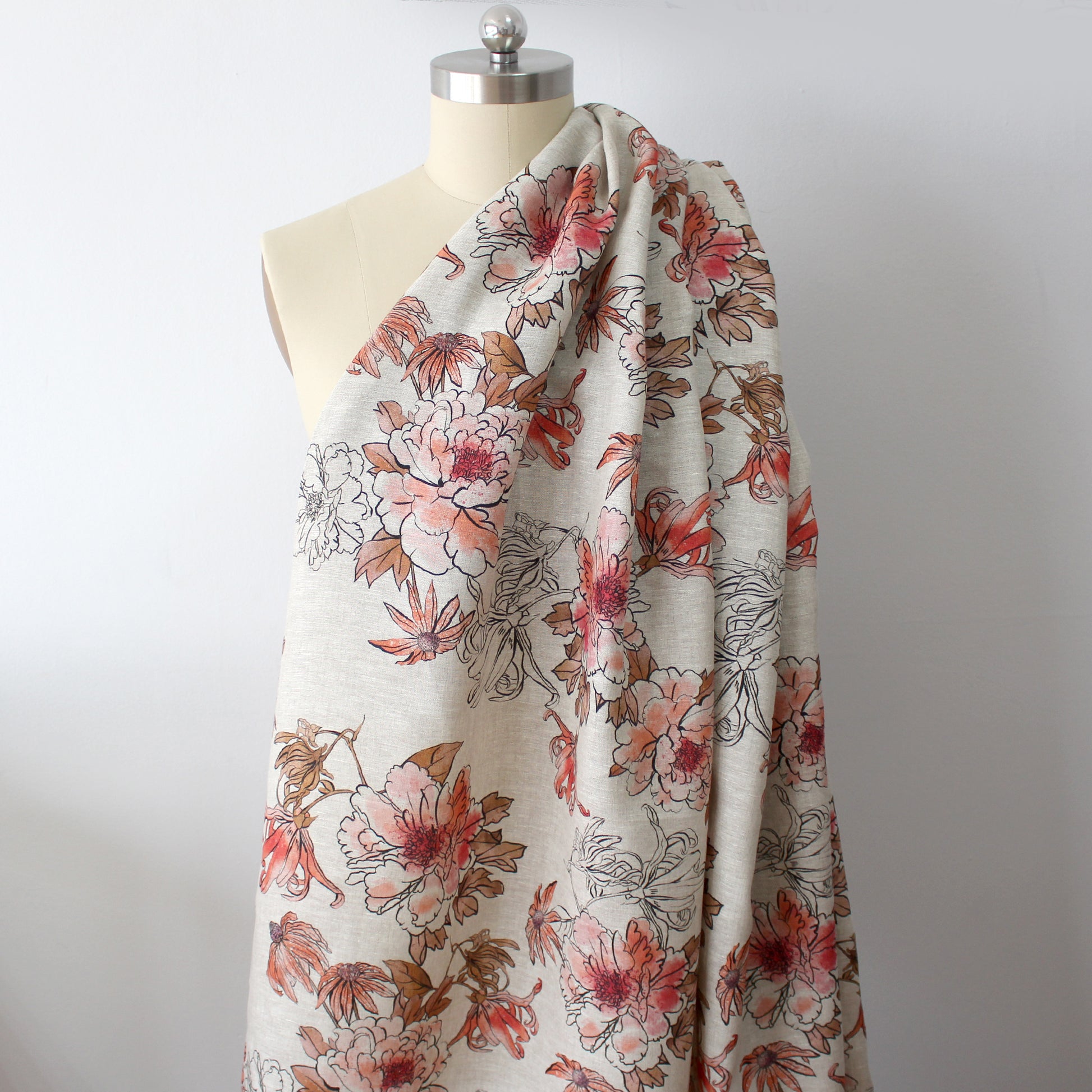European 'midsummer garden' raw linen dressweight woven