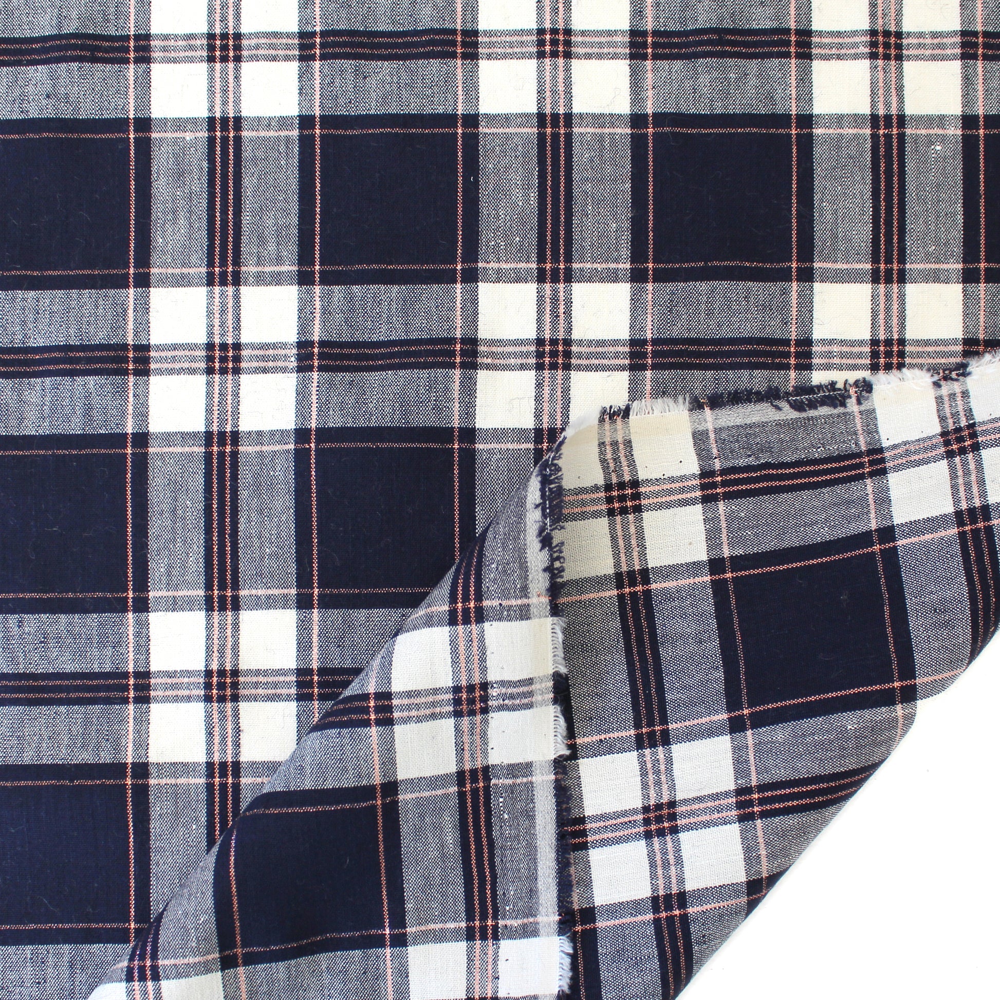 European metallic plaid linen stretch woven - navy