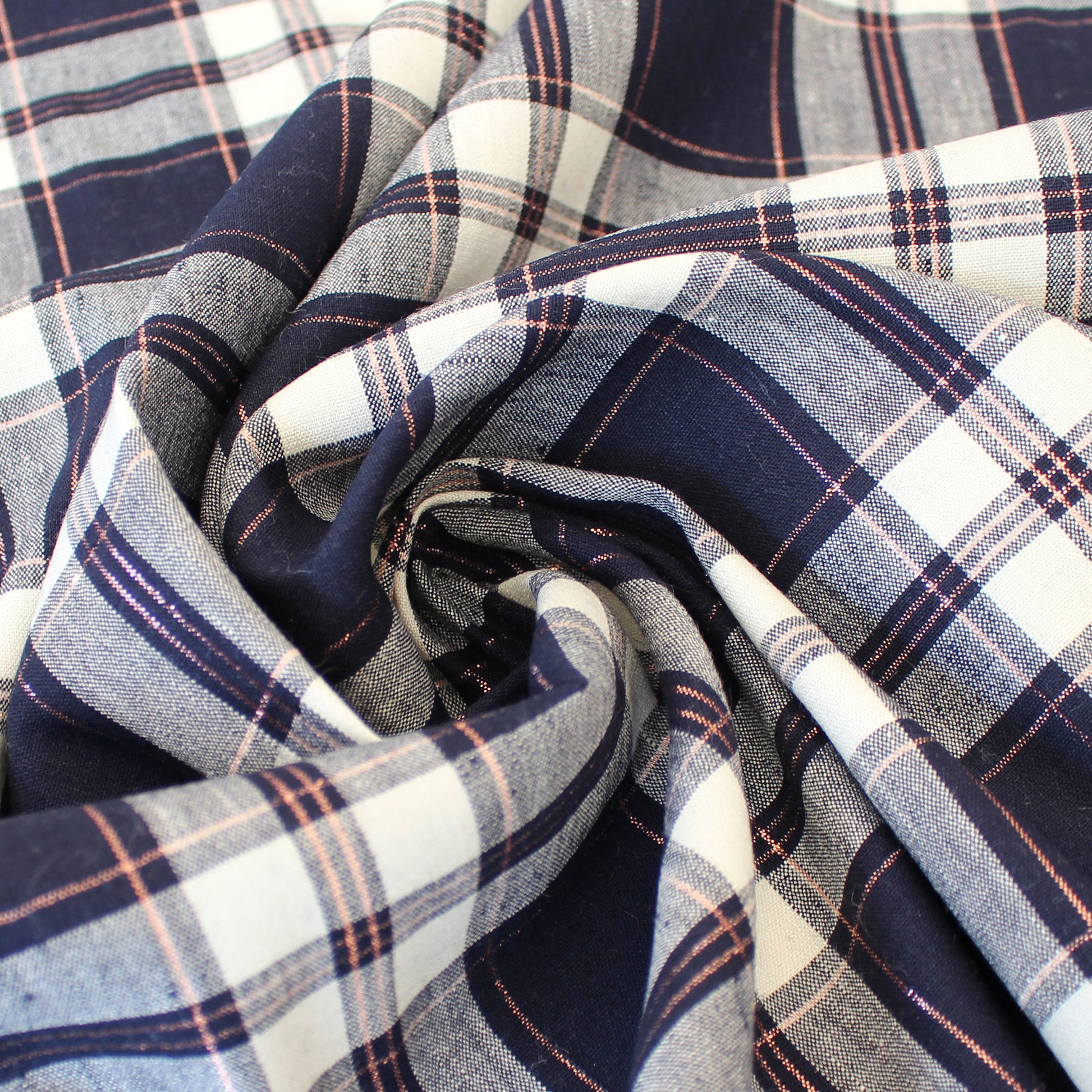 European metallic plaid linen stretch woven - navy