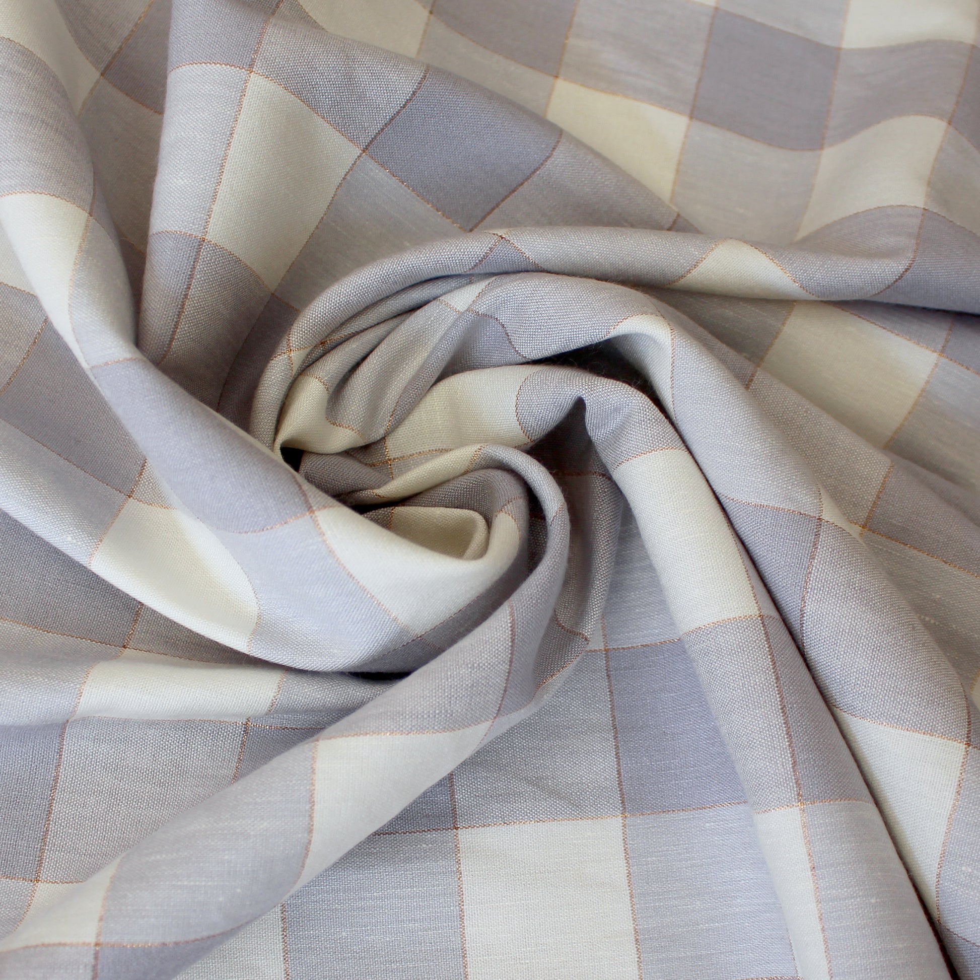 European buffalo check linen stretch woven - cool gray/rose gold